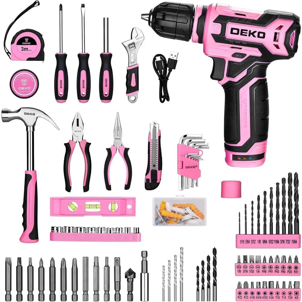 12V Cordless Pink Drill Set with 1.5Ah Battery and Tool Kit