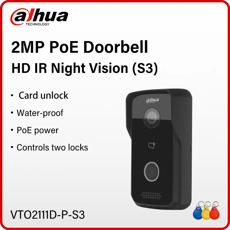 Dahua 2MP VTO2111D-P-S3 PoE Doorbell Full digital Video Intercom APP Two-way Talk IP Villa Door Station With RS-485 Lock Control 