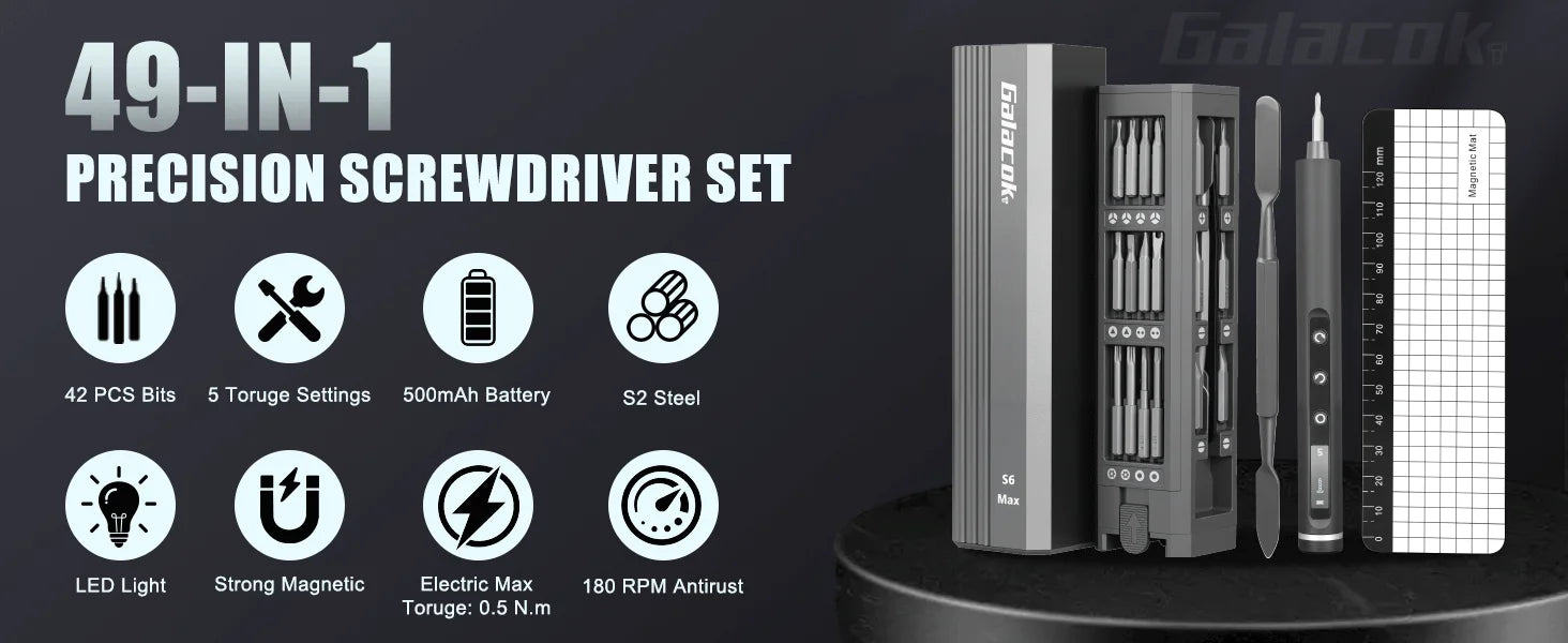 49-in-1 Precision Electric Screwdriver Set with 5 Torque Levels