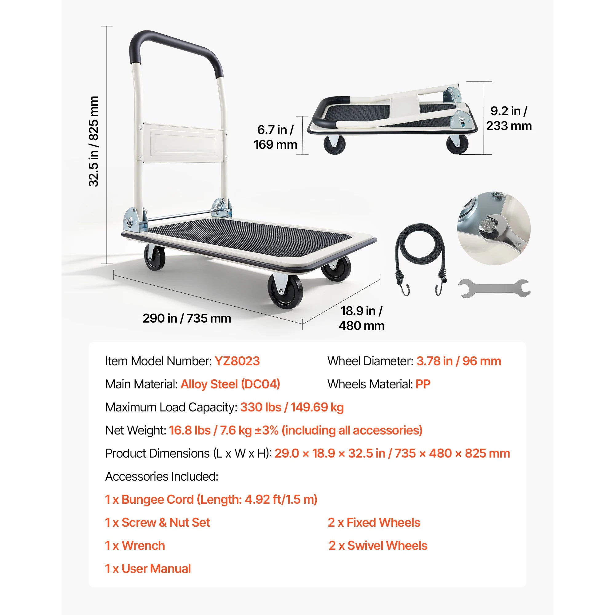 SucceBuy 330/660 lbs Cărăutor/Platformă pliabilă cu roți pivotante, platformă mobilă, mânere de împingere, cărămidă/plată pentru depozitare ușoară