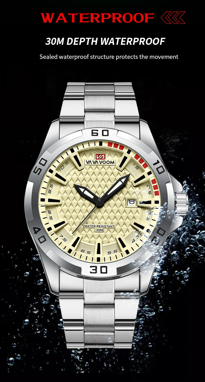 VA VA VOOM Men Casual Sport Military Quartz Calendar Wrist Watch for Man Business Leather Waterproof Male Clock Relogio Masculin 