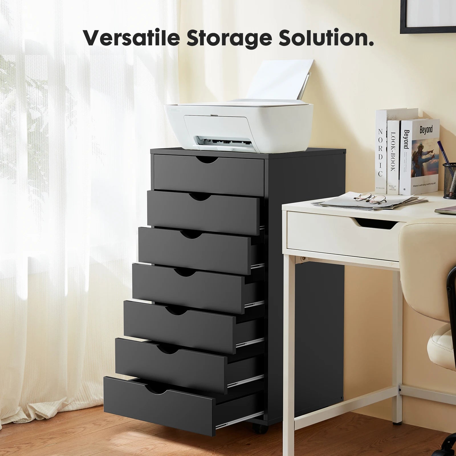 7 Drawer Rolling Storage Cabinet with Wheels Wooden Chest Organizer