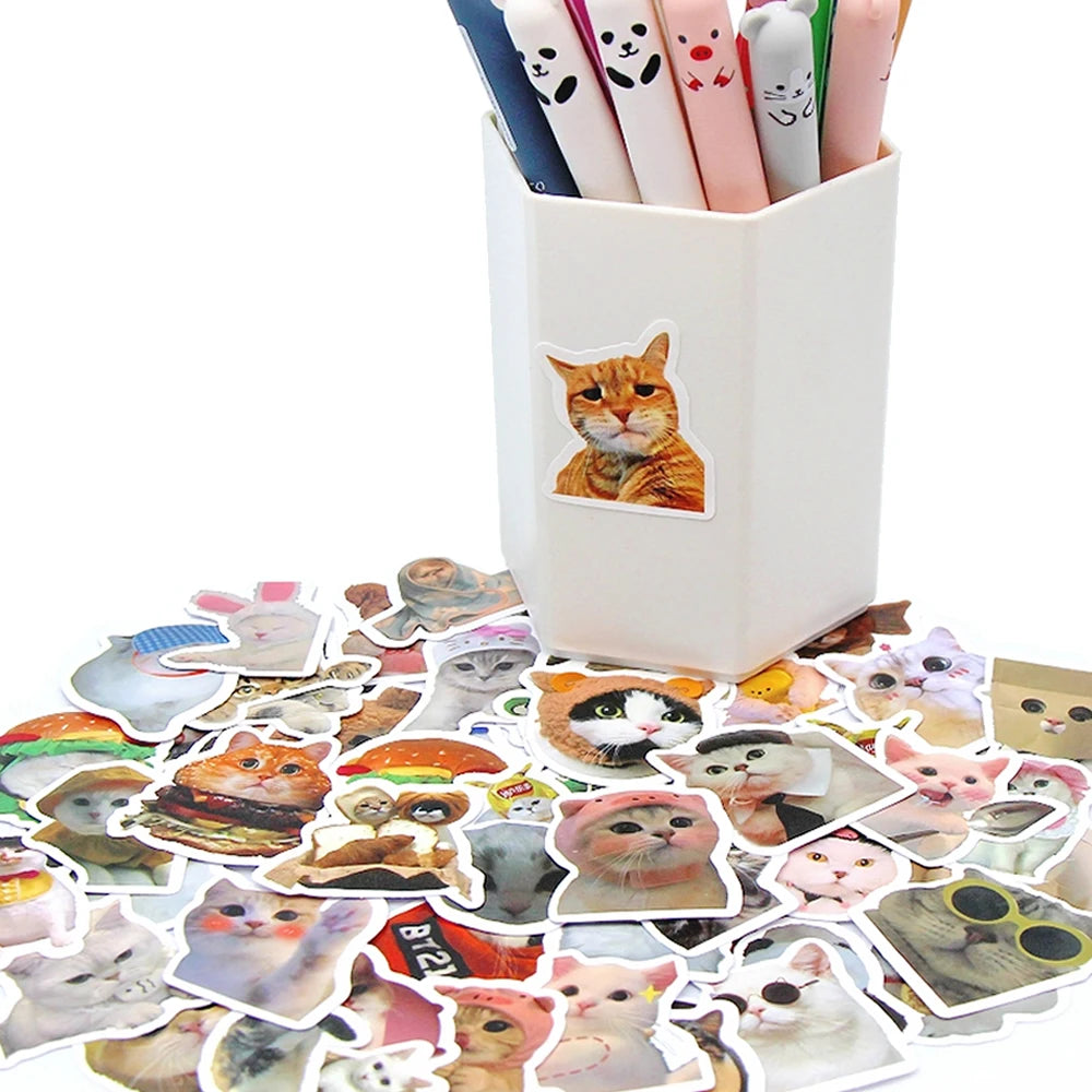 10/50/100pcs Funny Cat Stickers Cartoon Cute Decals Toy Stationery Guitar Phone Bicycle Laptop Luggage Car Graffiti Kids Sticker 
