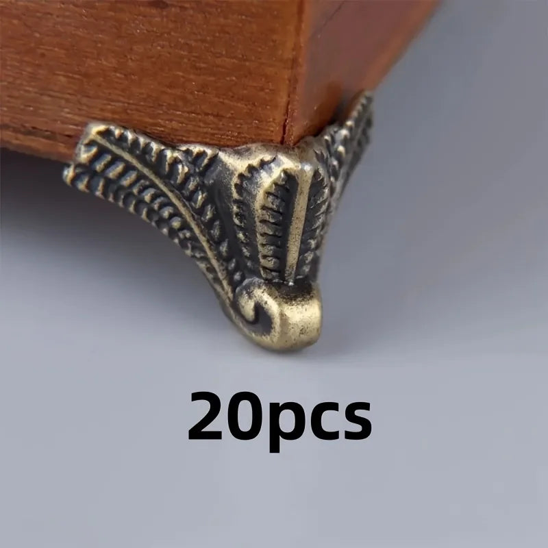 Lot de 20 équerres décoratives antiques pour coffret, protège-coins décoratifs pour boîte à bijoux, pieds d’angle pour coffret en bois