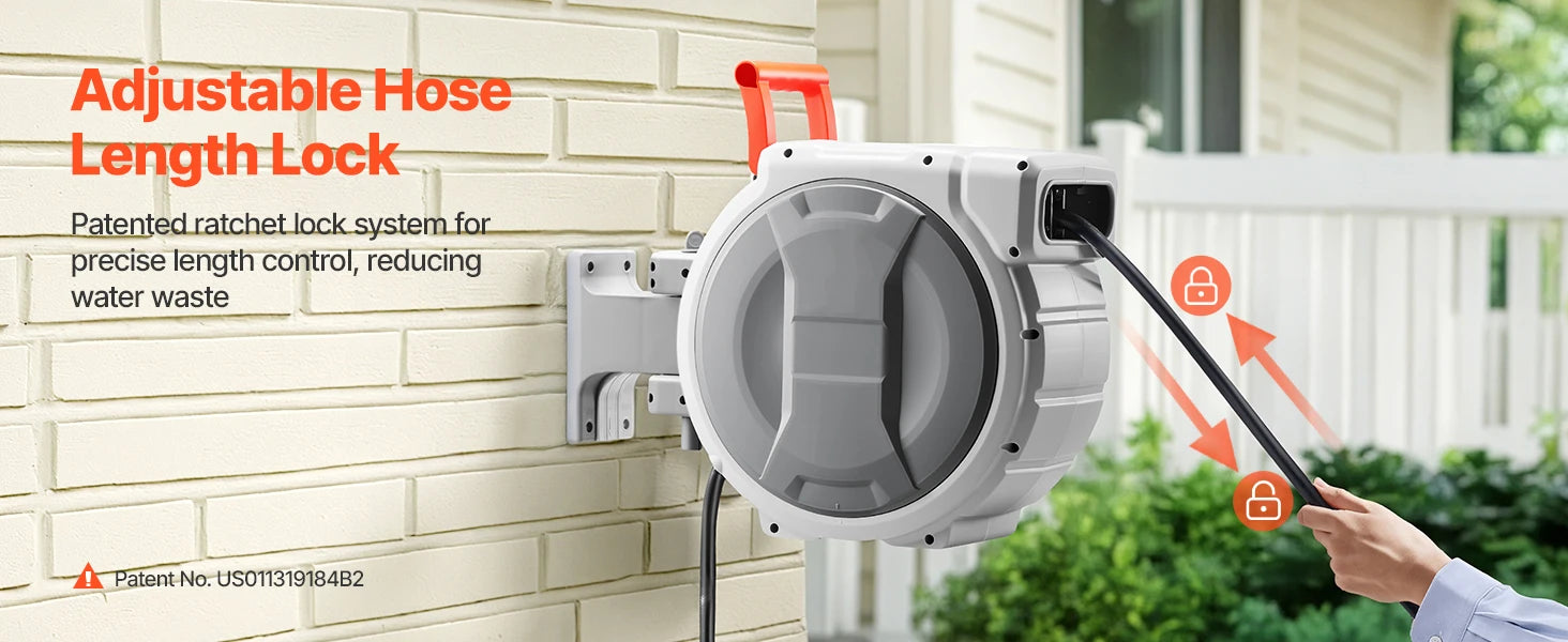 SucceBuy Retractable Garden Hose Reel Wall Mounted Hose Reel Heavy Duty Garden Hose Reel with 9Pattern Nozzle 180°Swivel Bracket