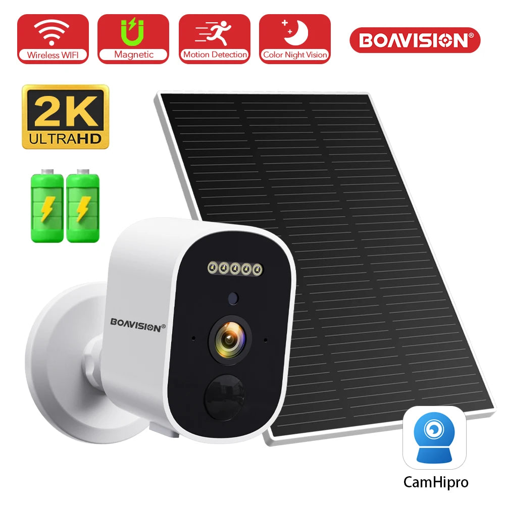 2K 3MP Wireless Solar Security Camera with Battery and Night Vision
