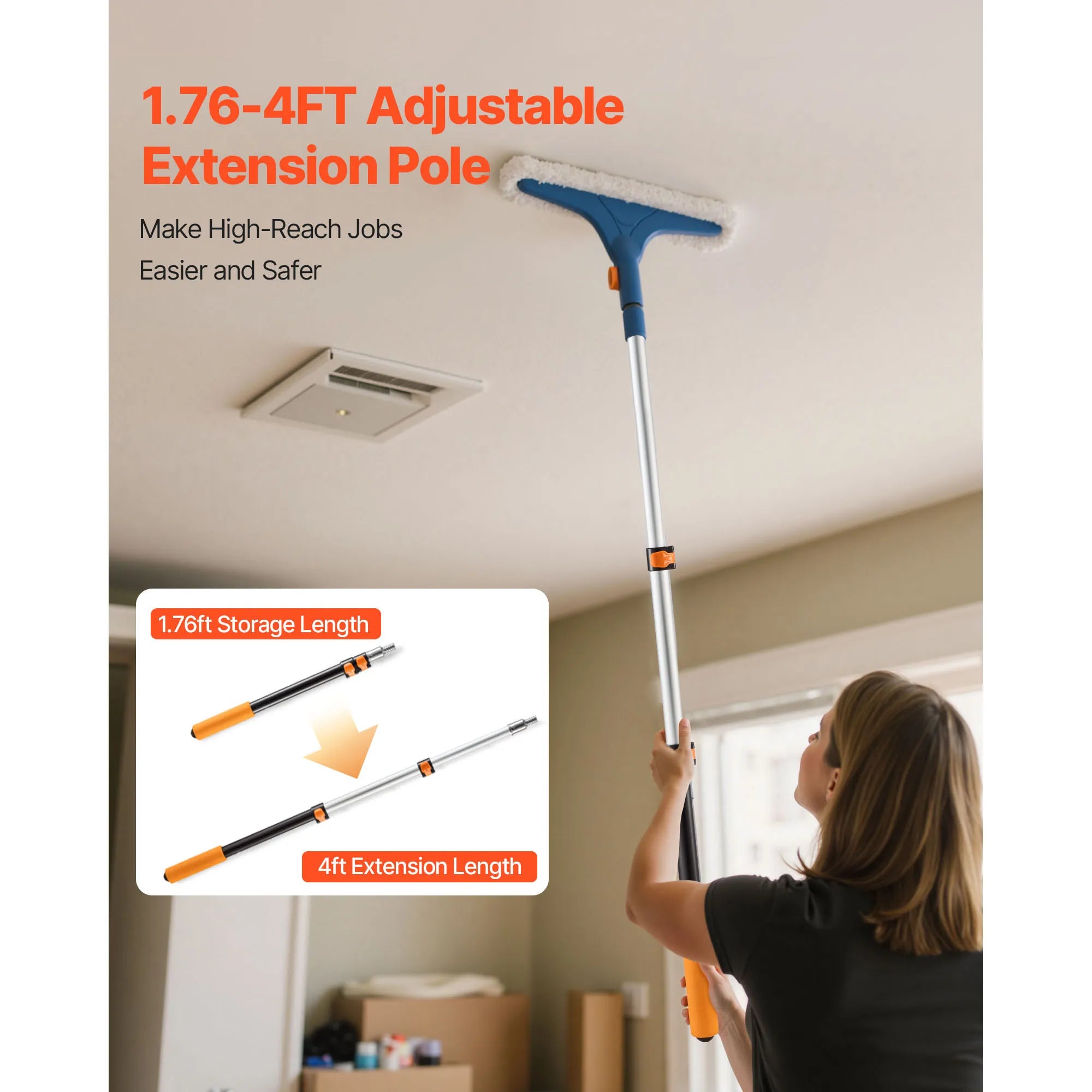 SucceBuy Telescopic Extension Pole Multi-Purpose Extendable Pole Sturdy Aluminum Alloy Paint Pole Extension Reach Roller Stick