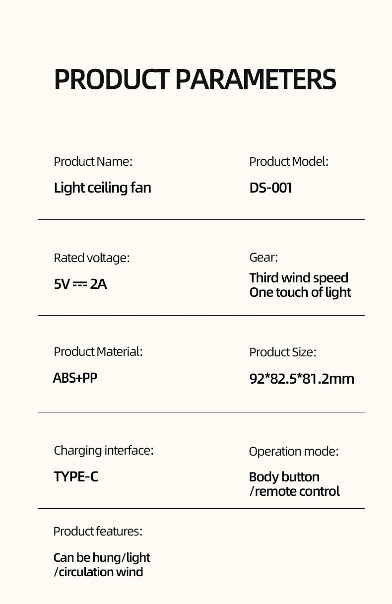 Rechargeable Ceiling Camping Fan with Remote Light for Small Spaces
