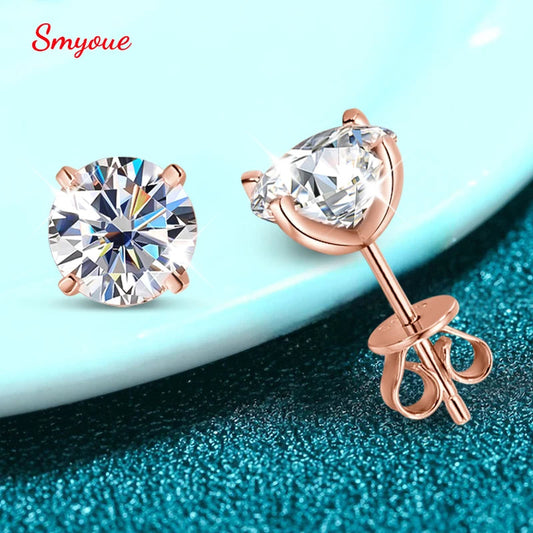 Smyoue 0.2-3CT Rose Gold Color Moissanite Stud Earrings for Women Sparkling Classic Wedding Lab Diamond Earring Pure 925 Silver 