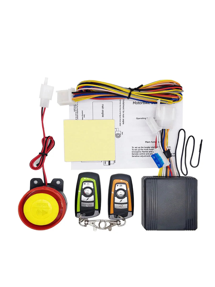Universal Motorcycle Alarm System One-way with Engine Start Remote Control Key Fob 12V with Overload Protector 