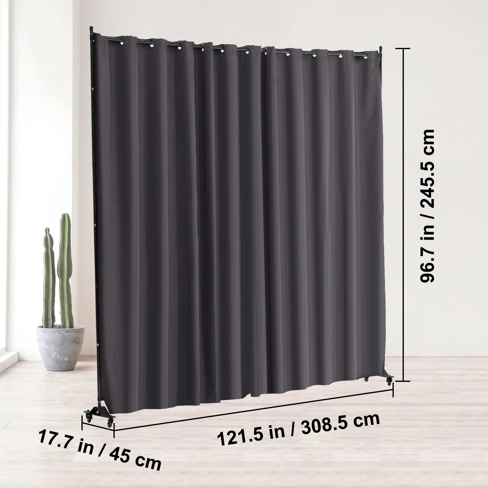 SucceBuy Room Divider Portable Panel Privacy Screen with Wheels Freestanding for Office Bedroom Dining Room Study Gray Decor