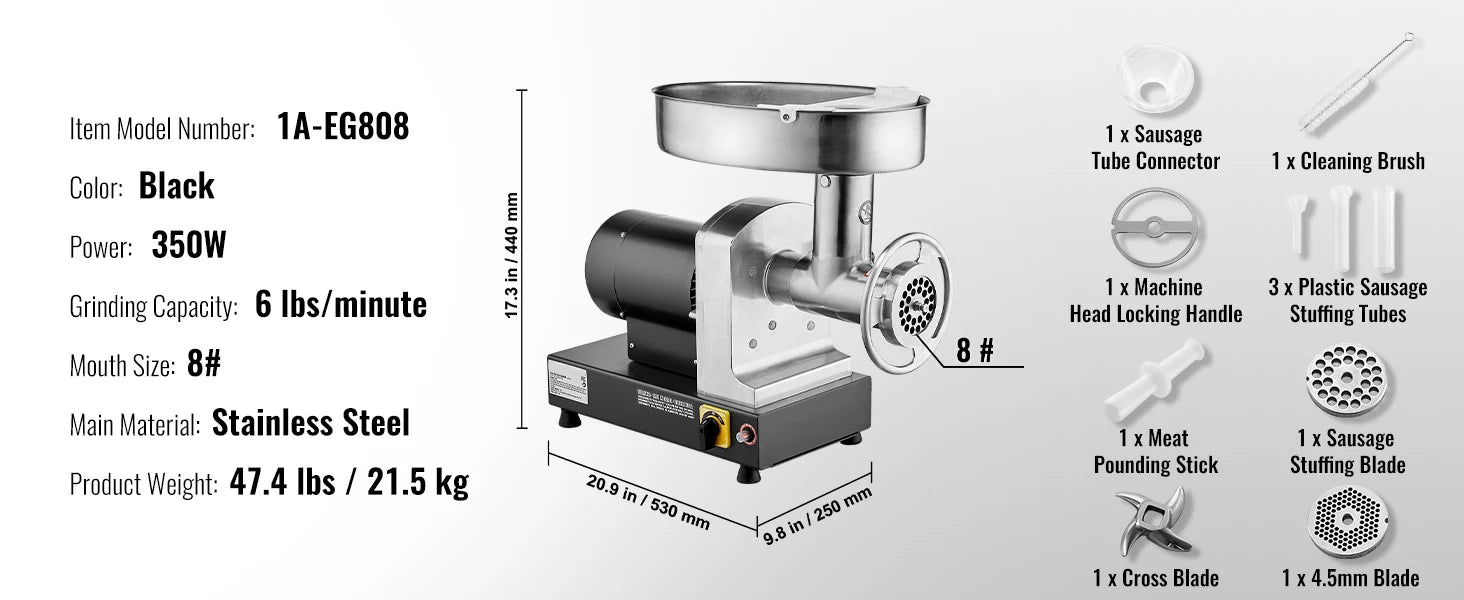 Electric Commercial Meat Grinder 550W Stainless Steel Sausage Maker