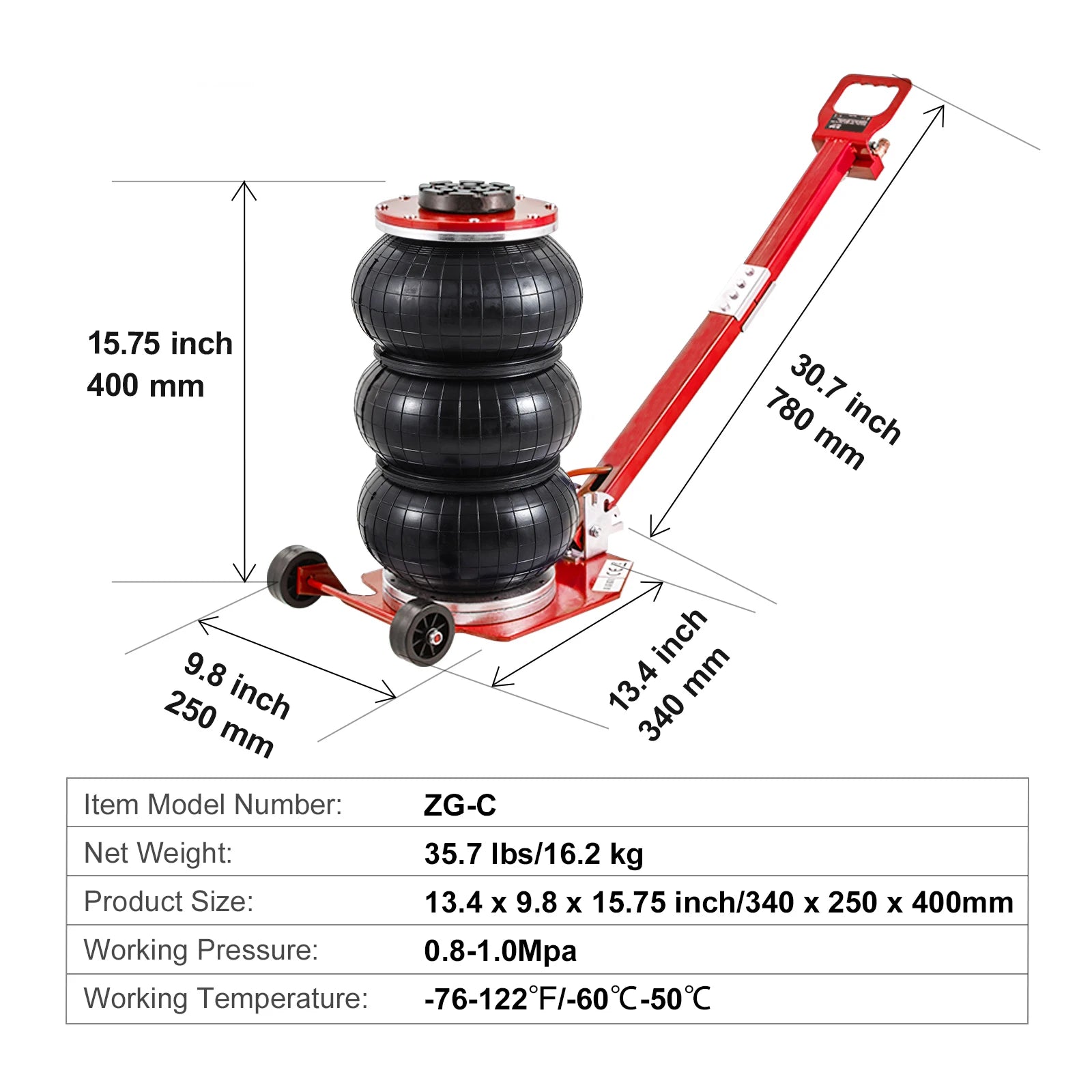 3 Ton Air Bag Jack Quick Lift Pneumatic Car Jack with Wheels