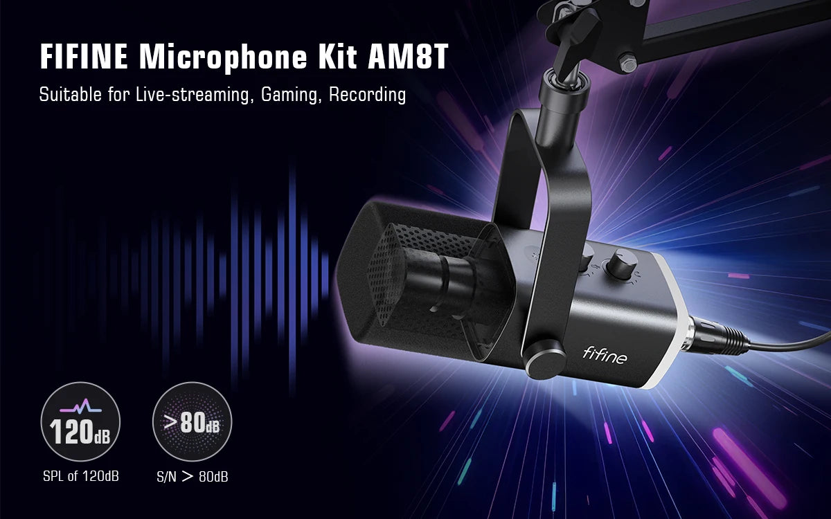 FIFINE AM8T Gaming Microphone Kit with USB/XLR and Boom Arm
