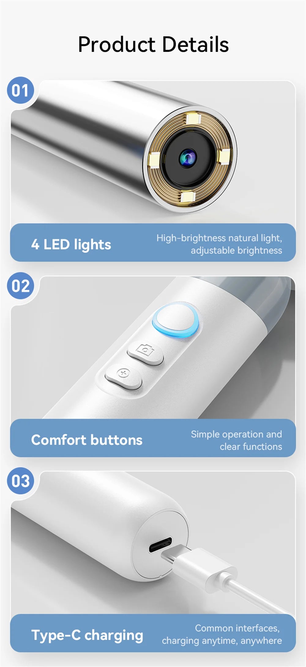1080P Ear Camera Otoscope with 1.38" Screen and 4 LEDs