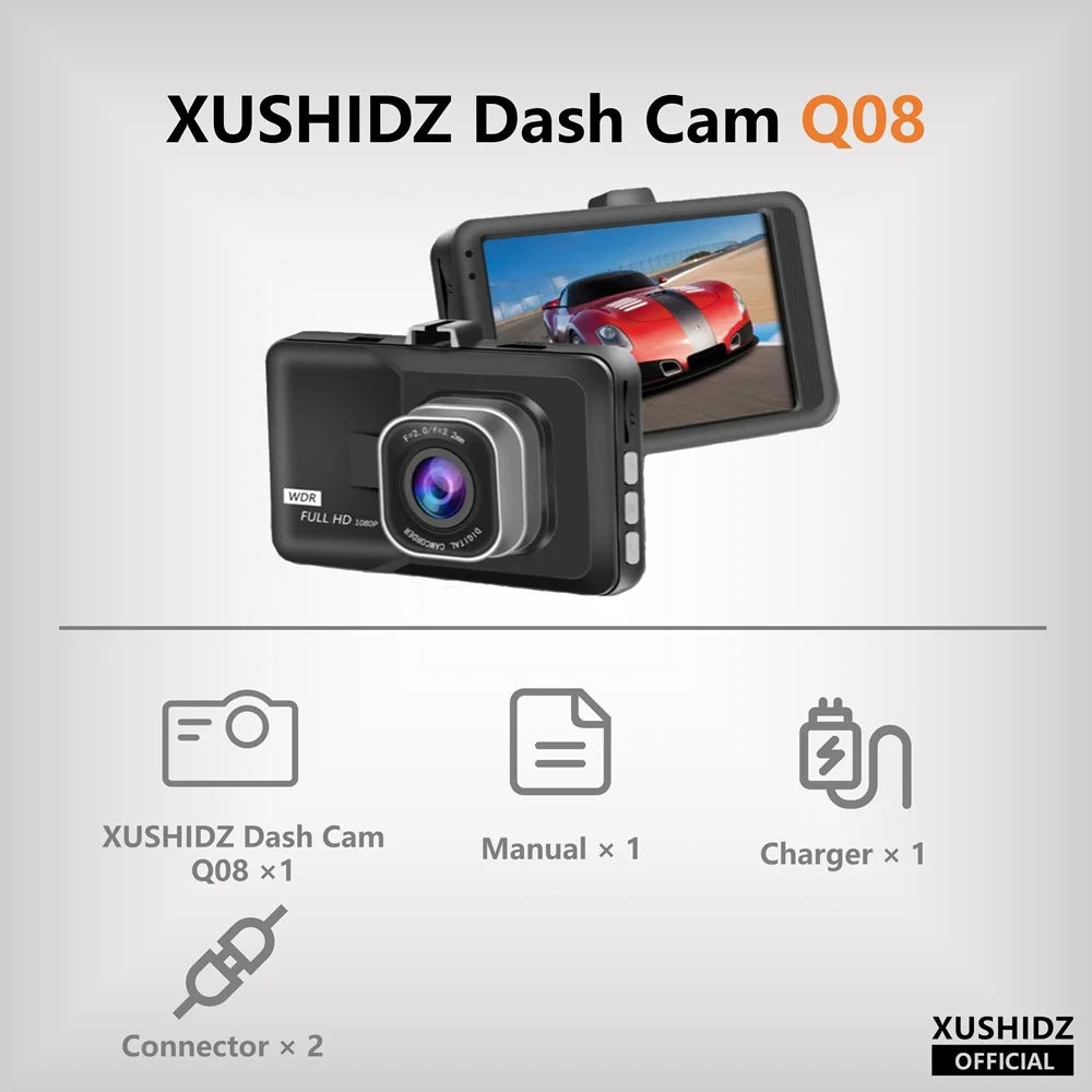 XUSHIDZ NEW 1080P HD Dash Camera Loop Recording Car Vehicle DVR Video Recorder Dashcam Night Vision 24h Parking Monitor G-sensor 