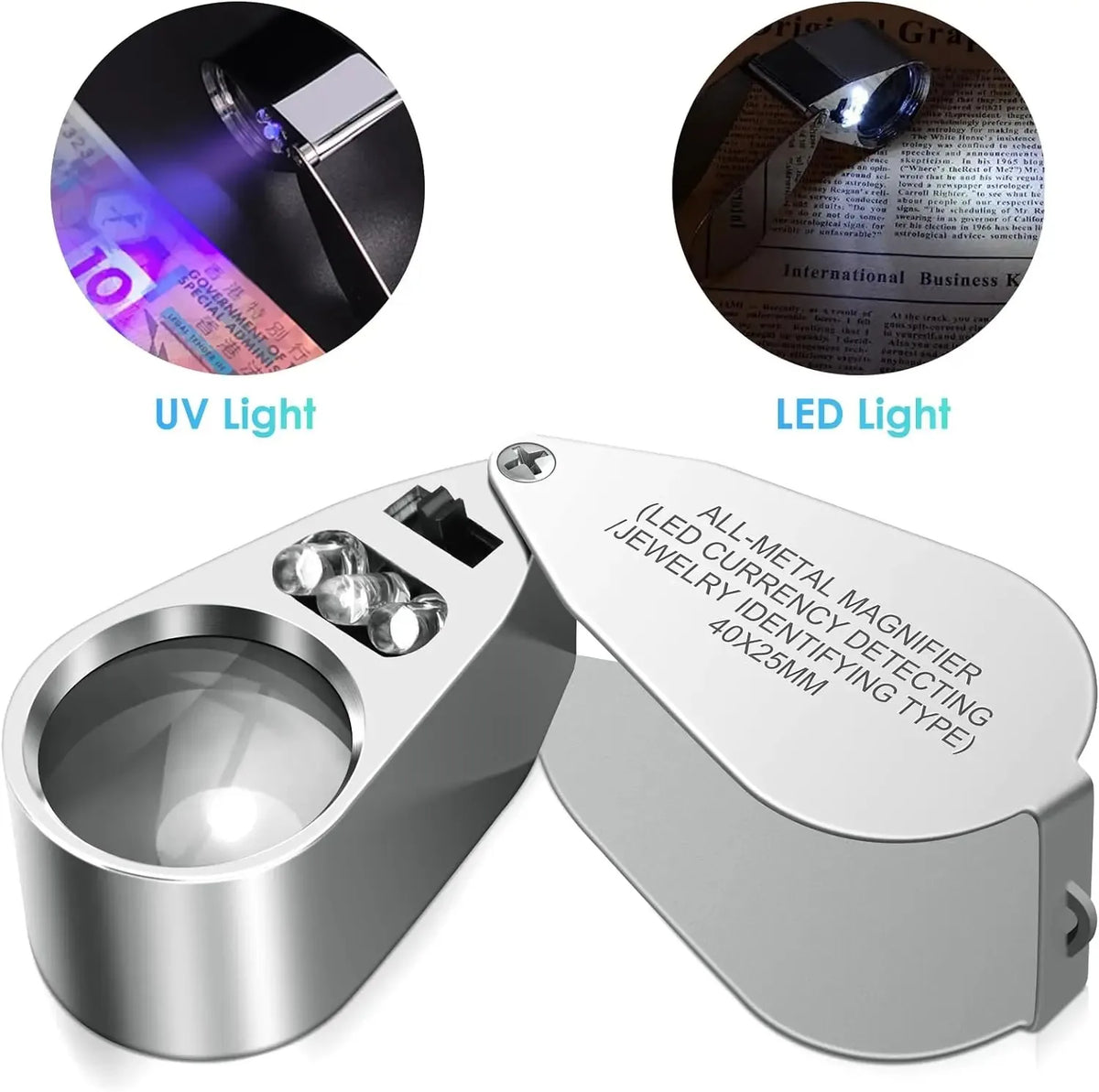 40x Folding Jeweller's Loupe with LED and UV Light