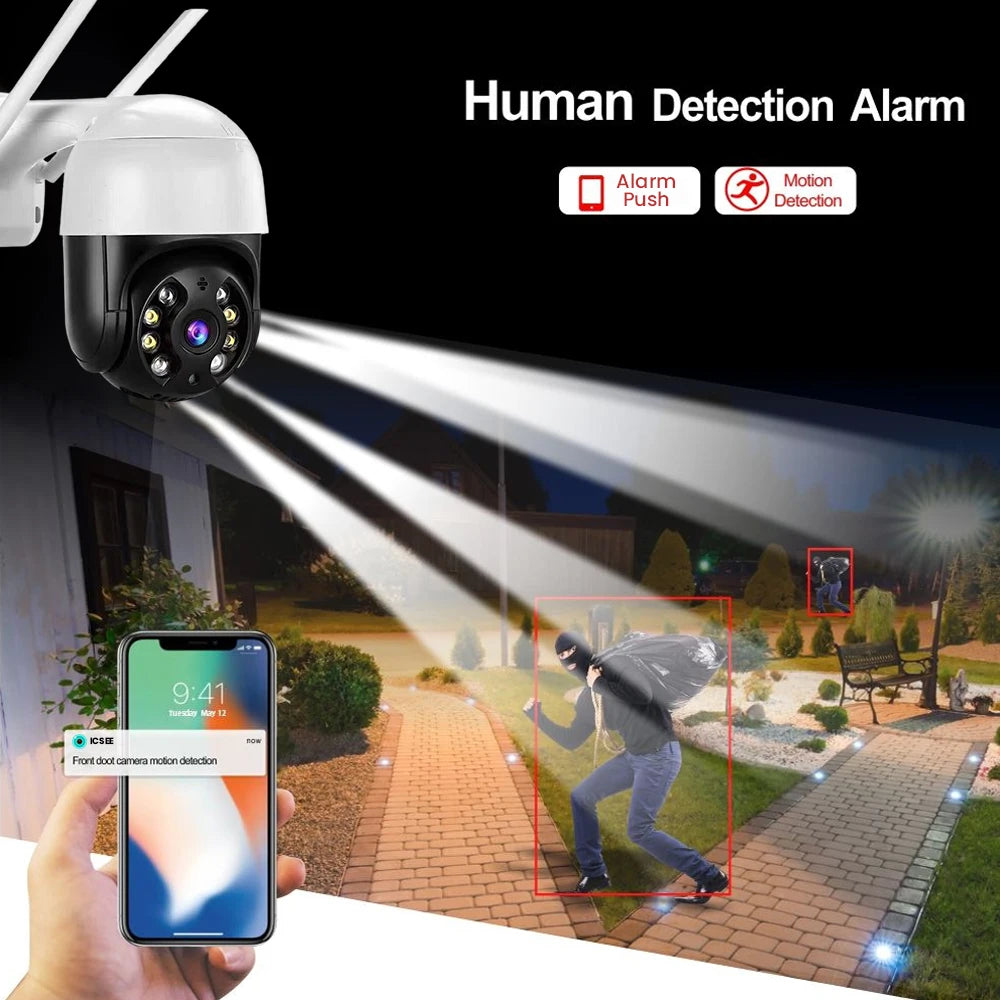 4K 8MP PTZ WiFi IP Camera Outdoor 4X Digital Zoom AI Human Detection