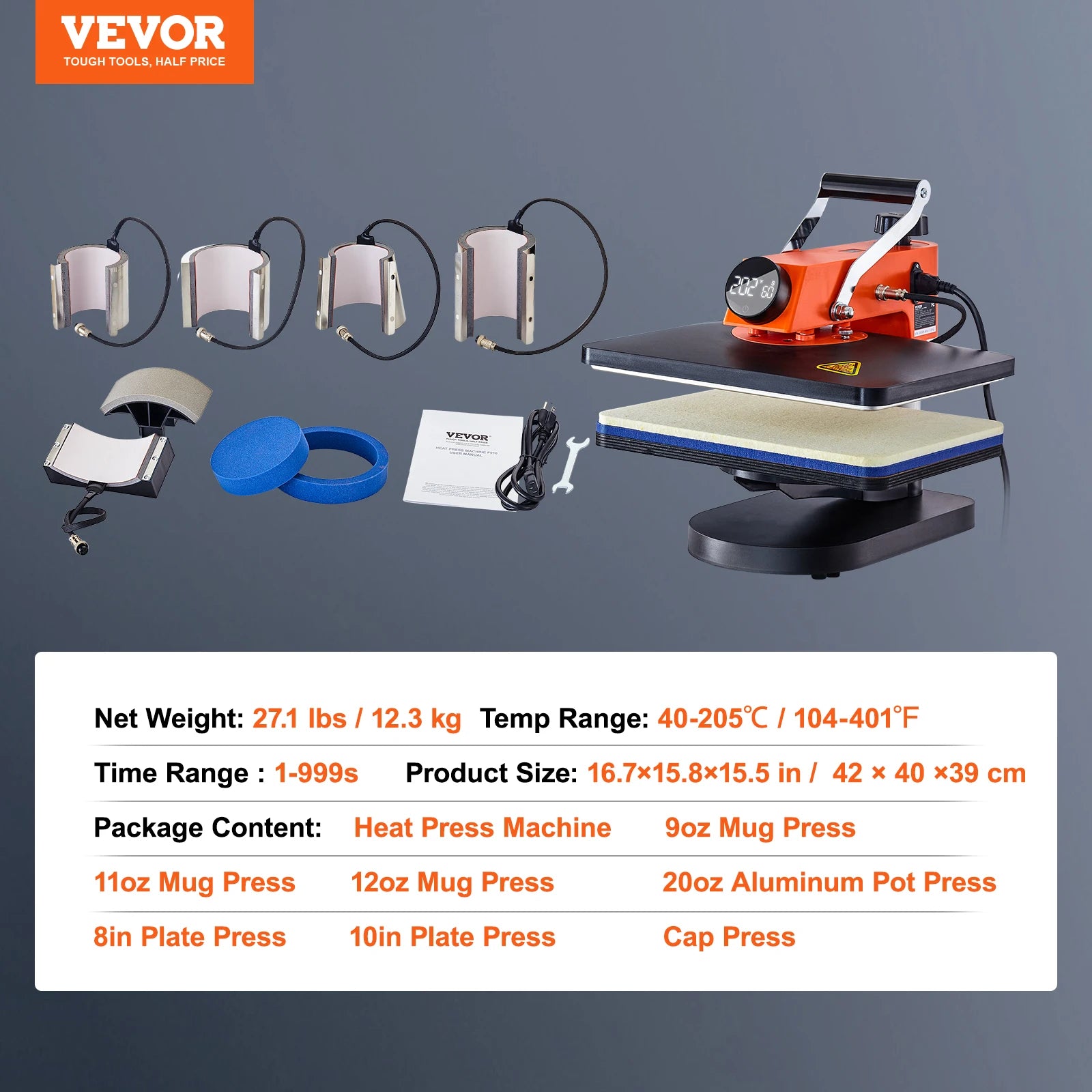 12x15 Heat Press Machine 5-in-1 Swing Away Sublimation Kit