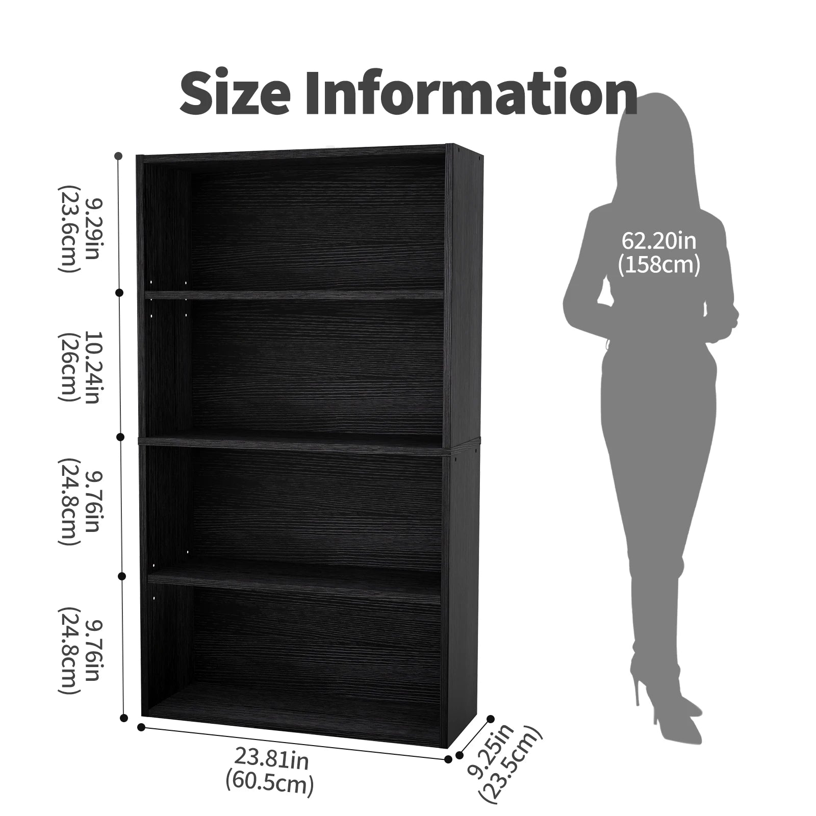 4 Tier Wooden Bookcase Open Shelf Storage for Home & Office