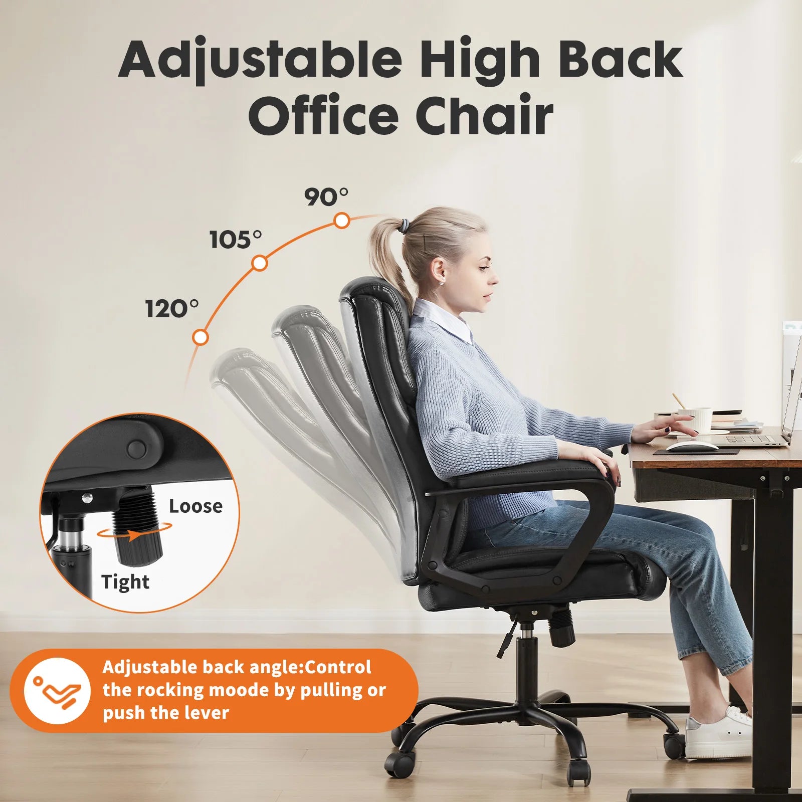 Ergonomic Office Chair with Flip-Up Arms PU Leather Swivel Seat