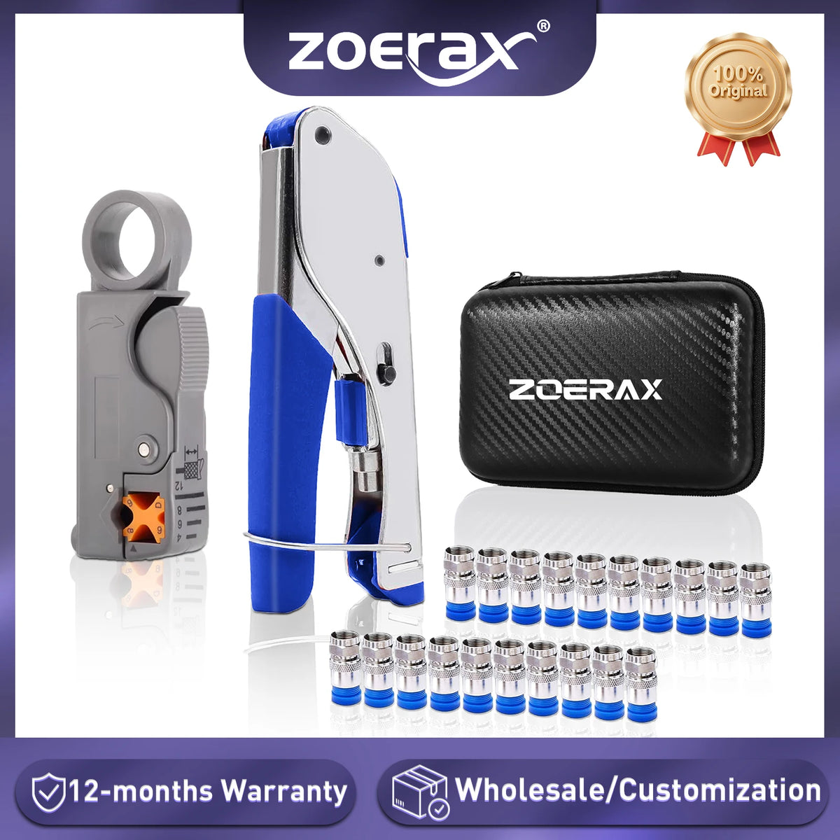 Coaxial Compression Tool Kit with RG6 Connectors