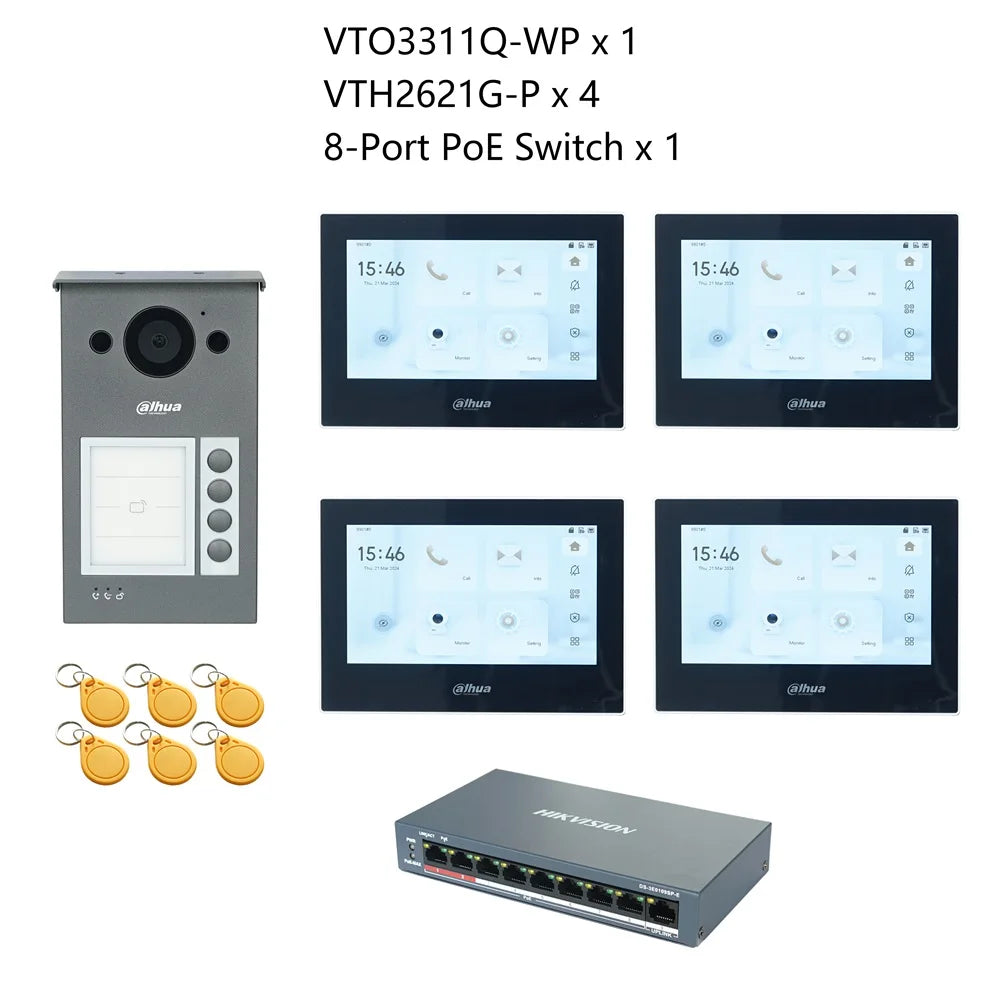 Dahua IP Video Intercom KIT,VTO3311Q-WP & VTH2621GW-P & PoE switch, P2P Cloud, Door bell 1, 2 ,3 ,4 buttons are adjustable Spy-shop.com