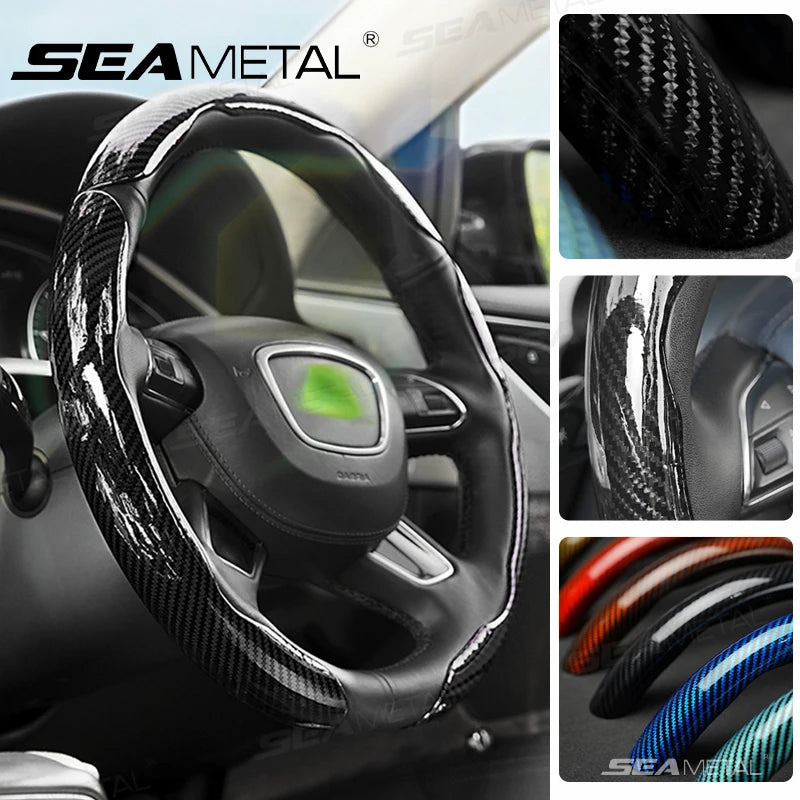SEAMETAL Car Steering Wheel Cover Self-Adhesive Steer Wheel Hard Shell Protection Cover Anti-Scratch 37-39cm Steering Protector