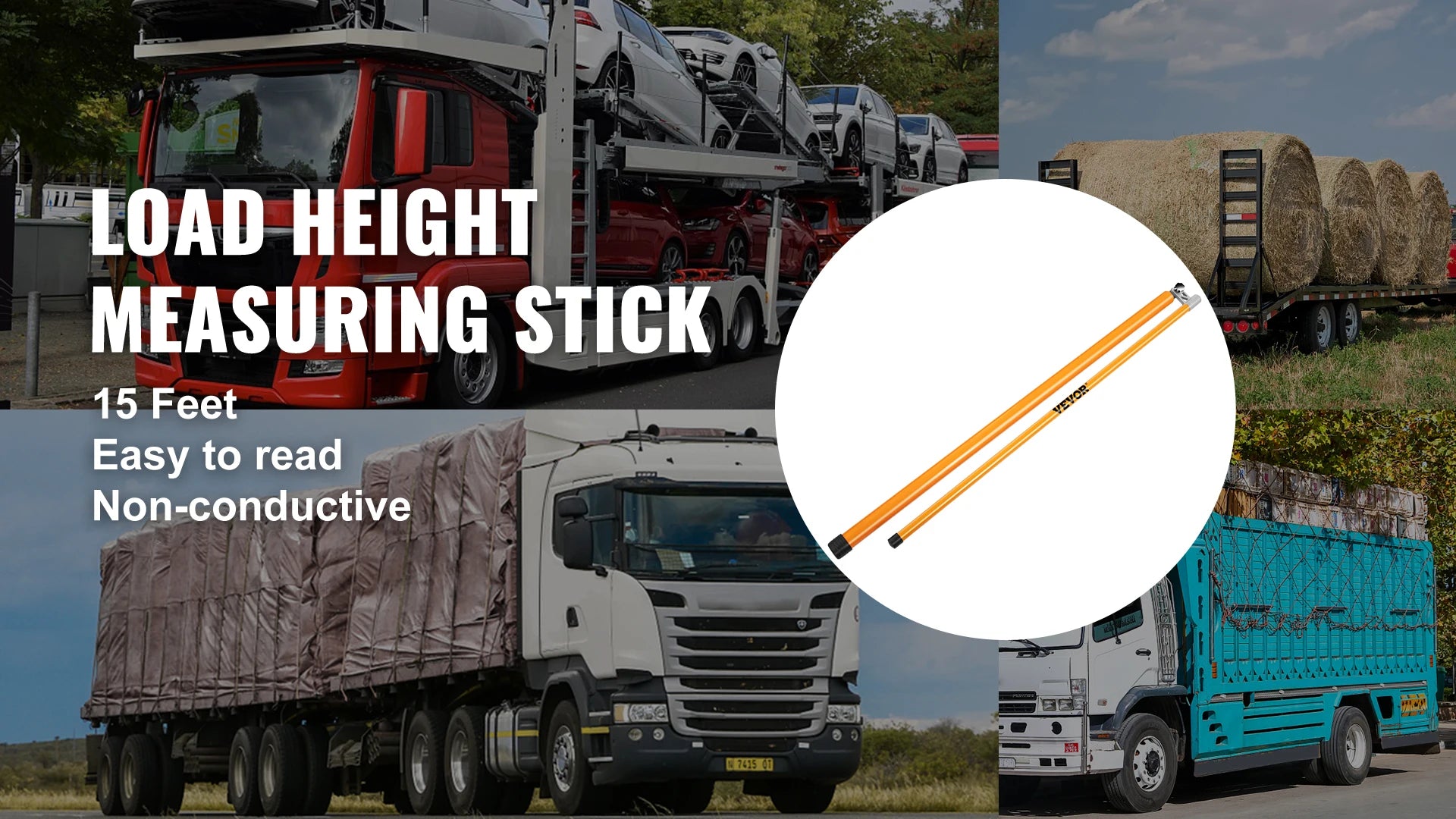 Truck Load Height Measuring Stick 15–20 ft Adjustable Fiberglass Pole