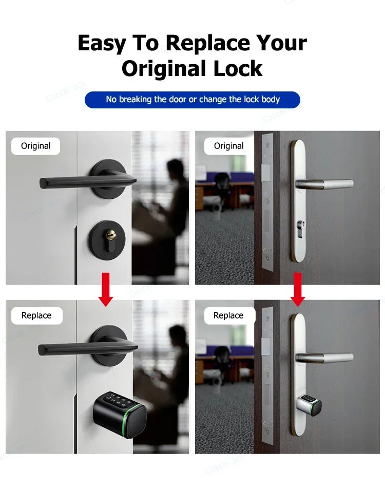 TTLock App Control Password RFID Card Euro Cylinder Door Lock Smart Lock Digital Keyless Replace Alexa (No Fingerprint)