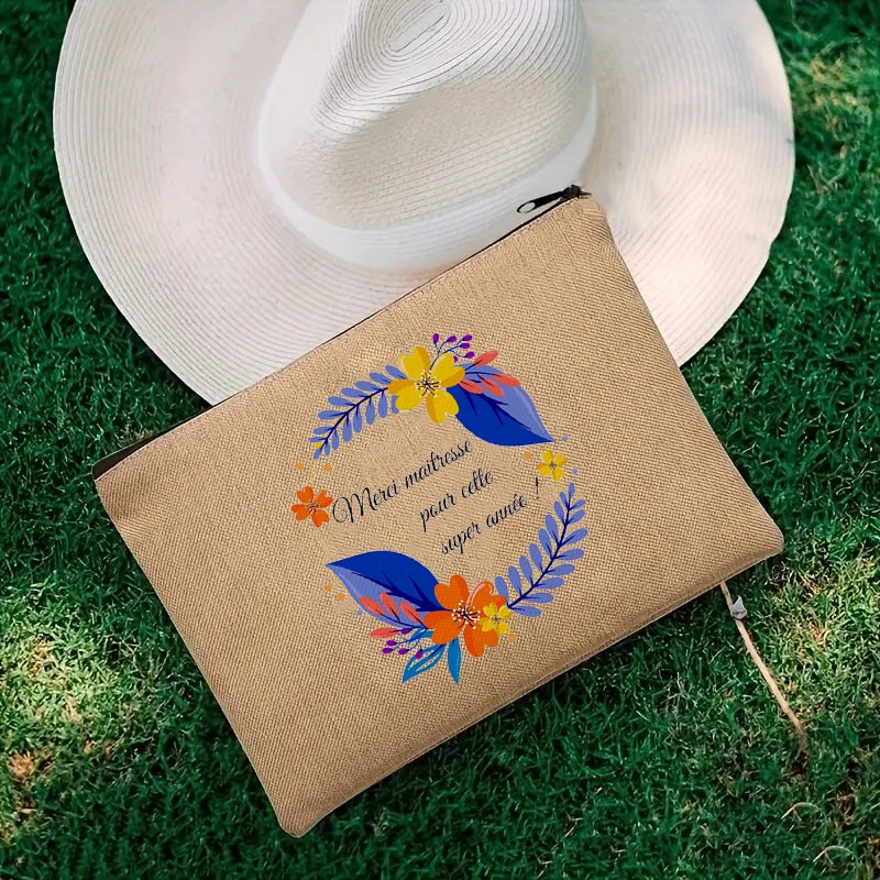 Thank You Teacher Travel Cosmetic Organizer Makeup Pouch Merci Maitresse Borsa Portaoggetti Organizer Profumi da Viaggio Portafoglio Mini Francese