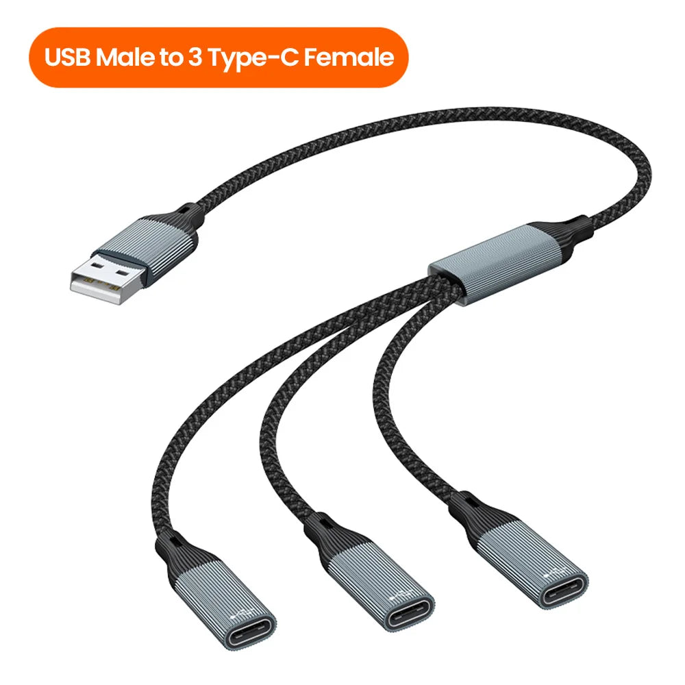 USB-keskitinkaapeli, jossa on 2 tai 3 USB-C-liitäntää