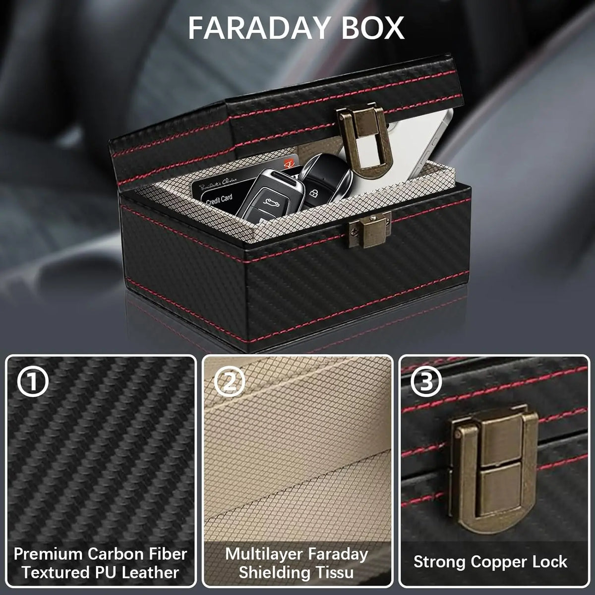 Lopás elleni Faraday-doboz táskával kulcskikkal RFID Faraday kulcskikészítő, sugárzásbiztos mobiltelefon-doboz, kulcs neme-érzékelés