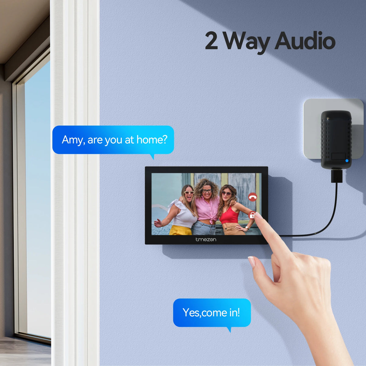 TMEZON R10-L10 Solar Powered Wireless WiFi Video Door Phone,1080P Intercom System,7'' Color Touch Monitor,Video Doorbell Peephole with Solar Panel,PIR Motion Detection,Remote Unlocking,2.5/5G WiFi