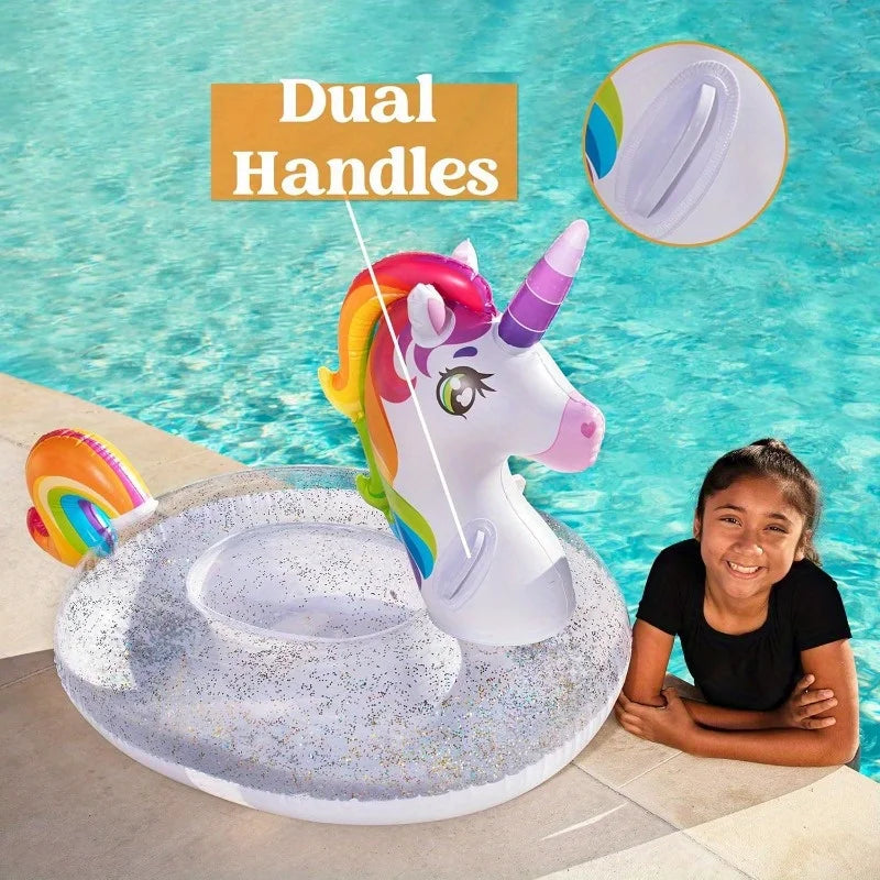 Joyfy Unicorn Pool Float with Glitter and 2 Handles