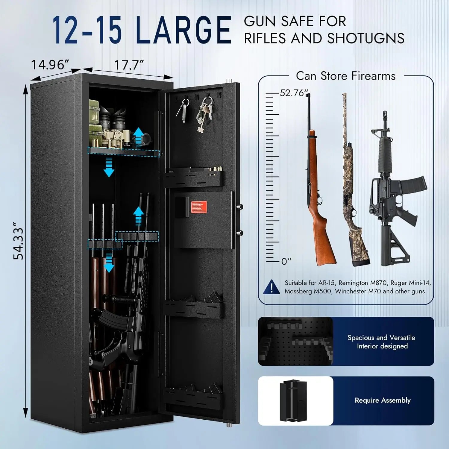Biometric Gun Safe for 12-15 Rifles with Fingerprint Access