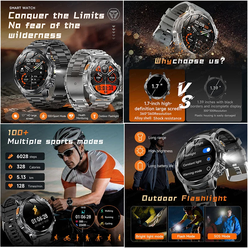 Bluetooth Bel Sports Smartwatch met LED Zaklamp