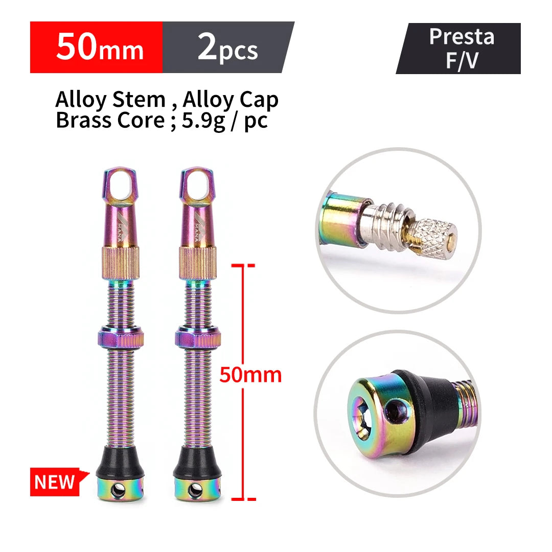 Válvulas Tubeless Presta MANA — Par, 40–100 mm