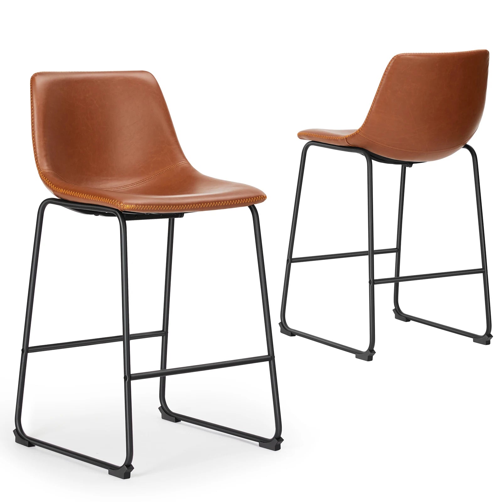 Counter Height PU Leather Bar Stools Set of 2 with Backrest