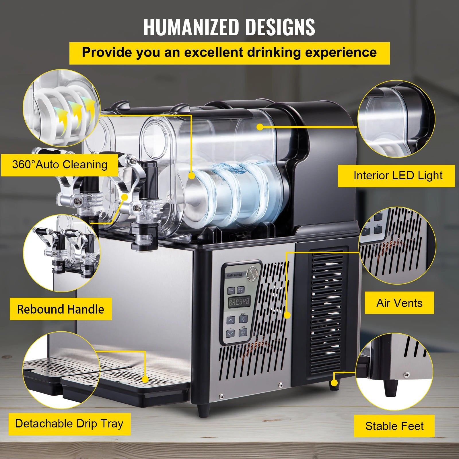 Commercial Slushy Machine with Dual 3L Tanks & Temperature Control