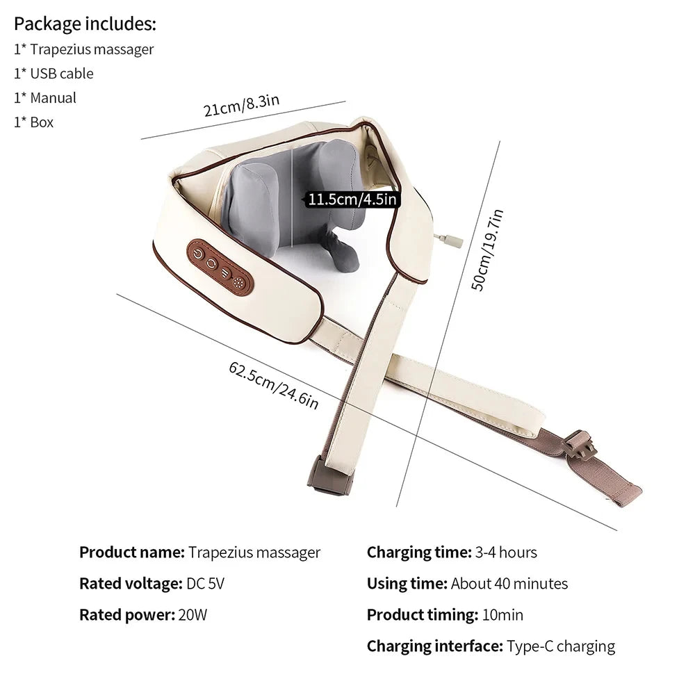 Foreverlily 26W Brushless Motor Neck And Shoulder Massager Wireless Shoulder And Back Kneading Massage Shawl Neck masajeador 