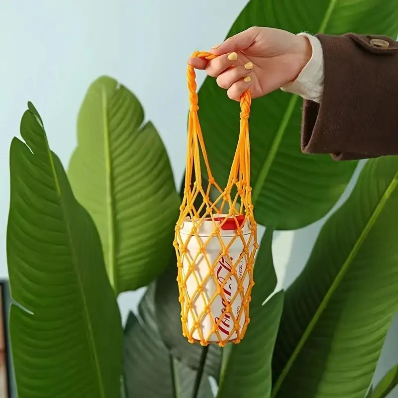 Crochet Cup Holder Bag for Water Bottles and Mugs