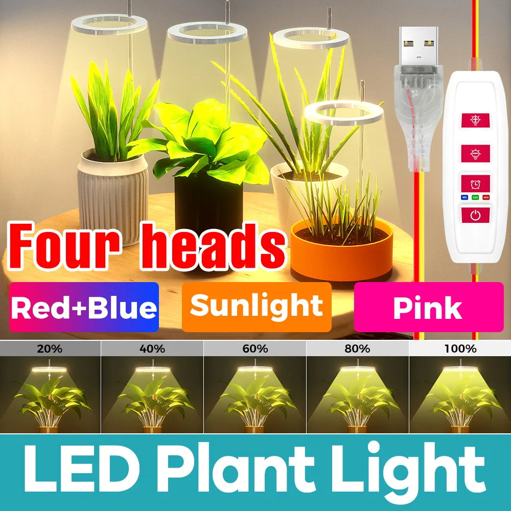 USB Plant Grow Light, One to Four Heads
