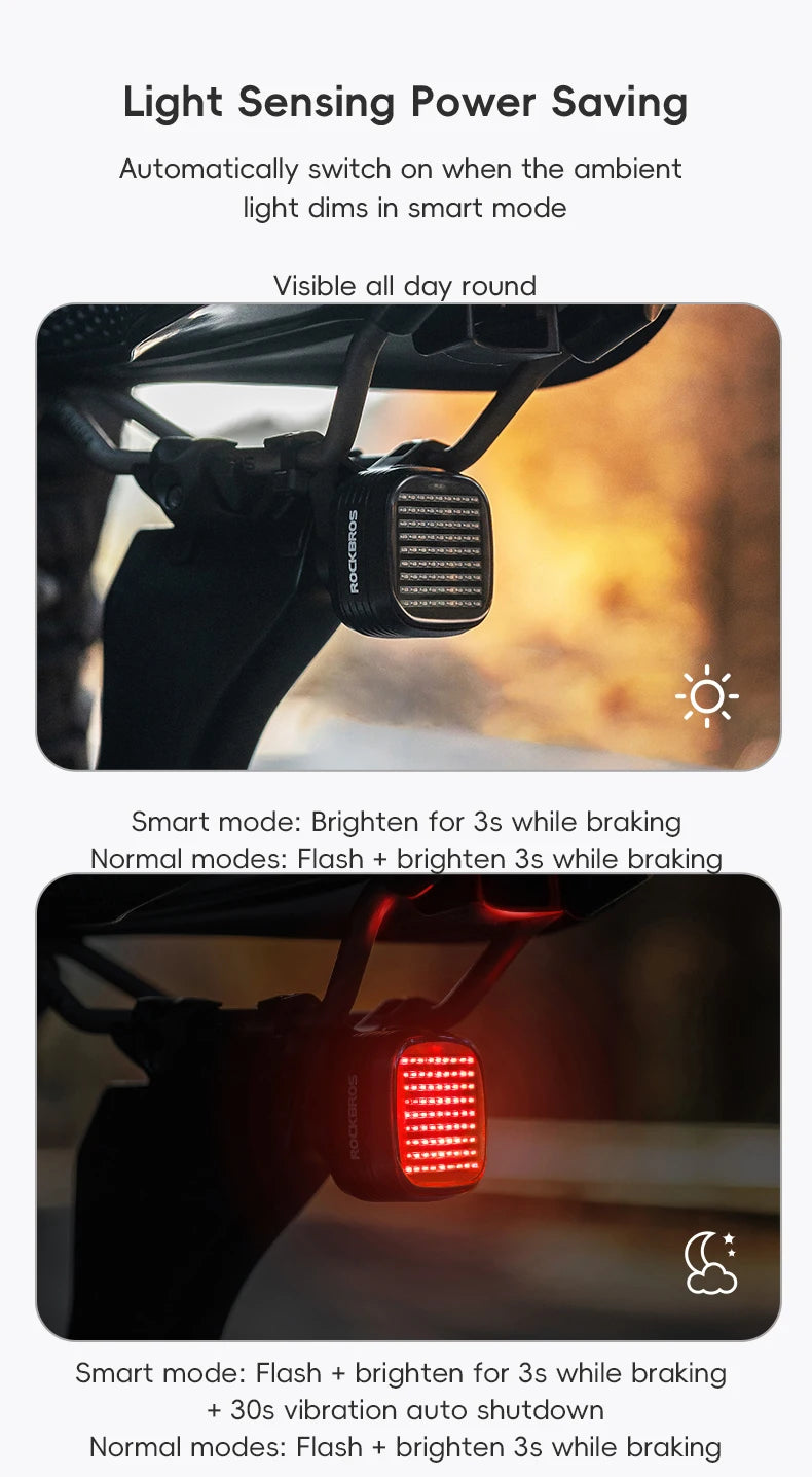 Smart Bike Rear Light with Brake Sensing & Sync Mode