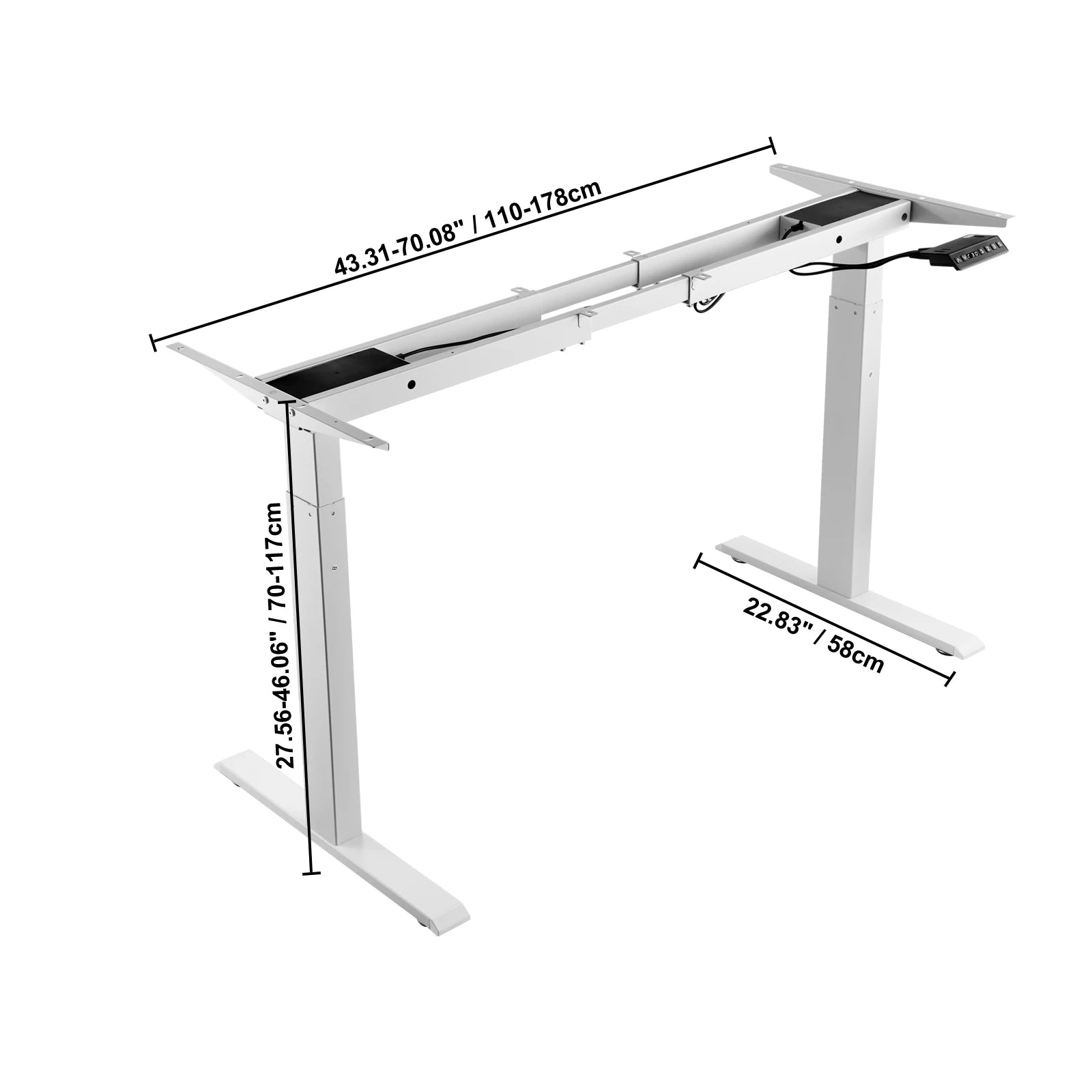 Cadre de bureau debout SucceBuy électrique, tréteaux de bureau ergonomique ajustable pour ordinateur, base de poste de travail DIY pour maison/bureau, noir et blanc