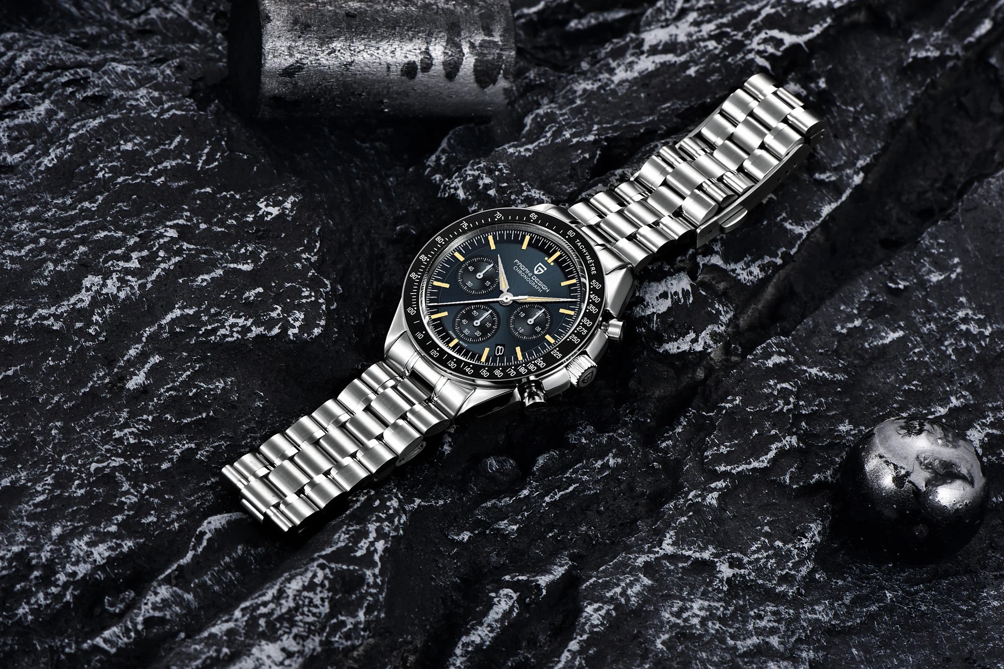 Ρολόι Pagani Design PD1701 Moonwatch Χρονογράφος με Ζαφείρι και Ατσάλινο Κάσα
