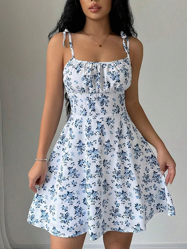 Women's Summer Floral Spaghetti Strap Beach Short Dress,Womens Dresses,Woman Clothing,Woman Clothes,Sundress,New In Dress 2025 