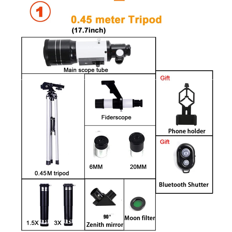 Professional Astronomical Telescope F30070 Monocular 150 Times Zoom HD Night Vision  View Moon Star  AZM70300 Stargazing 