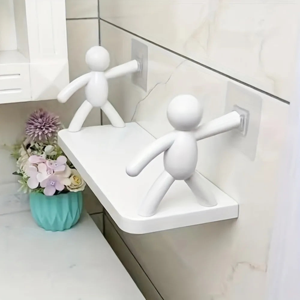 1pc Small Person Storage Rack Cartoon Non Punch Storage Rack Toilet Bathroom Cosmetics Storage Rack Seasoning Jar Sorting Rack 