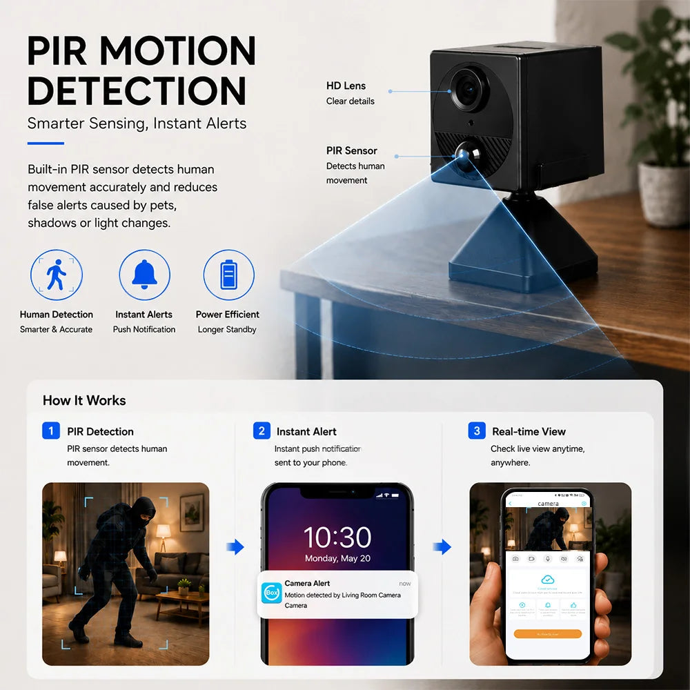 4G LTE Cellular Portable Battery Security 3MP Indoor Surveillance PIR Motion Detection Infrared Camera UboxPro APP Remote View